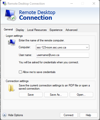 Remote Desktop Setup, more options