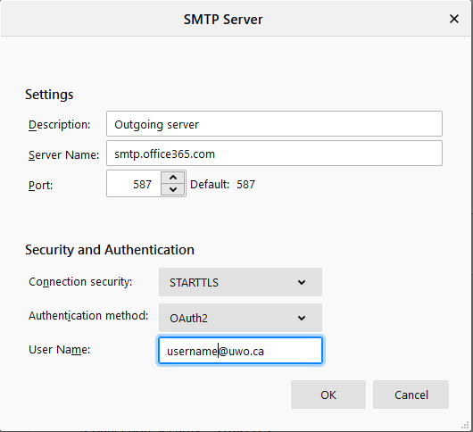 Thunderbird Outgoing Server