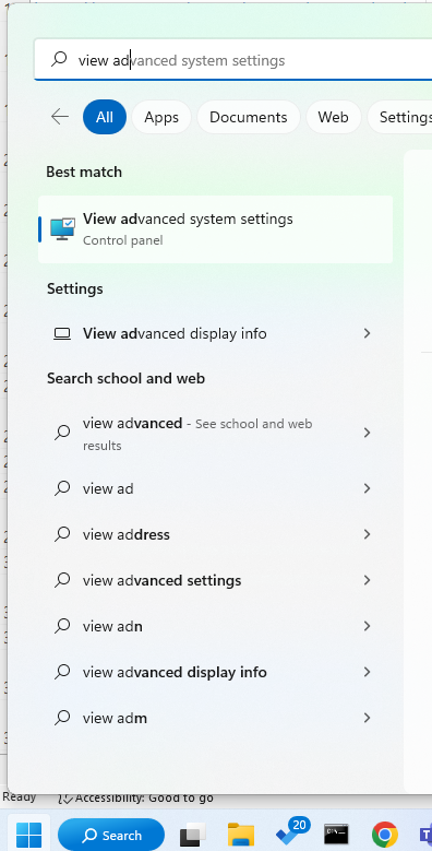 View Advanced System settings