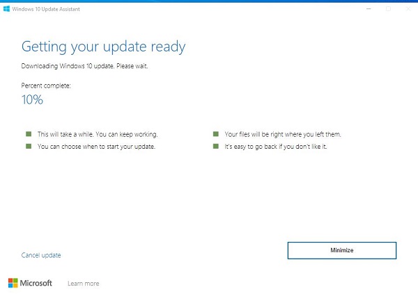 Downloading Windows 10 update