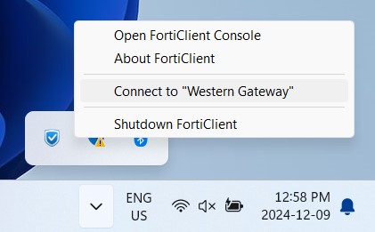 FortiClient Console Connect to "Western Gateway"